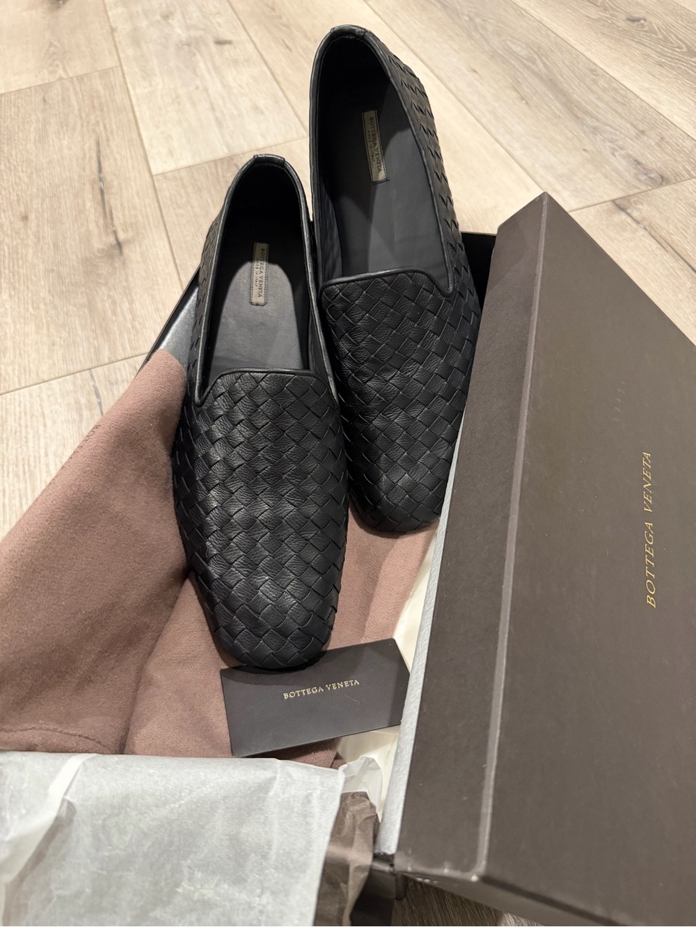 Bottega Veneta Men’s Intrecciato Woven Leather Loafers Black EU 40 Made in Italy